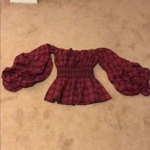 Vici Collection Plaid off the Shoulder top size M